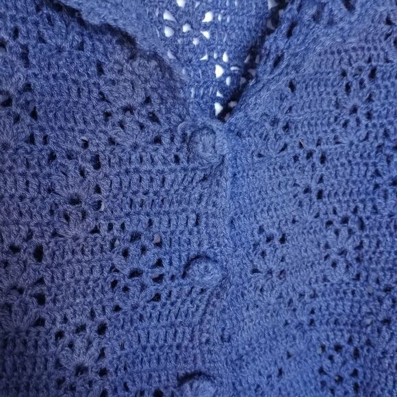 ⭐ One Step Up Girls Open Knit Crochet Short Slve Cardigan Sweater Navy Blu Large - Picture 2 of 5